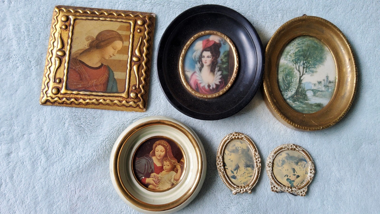 Oude retro Miniatuurportret schilderijtjes en fotolijstjes, Ophalen of Verzenden
