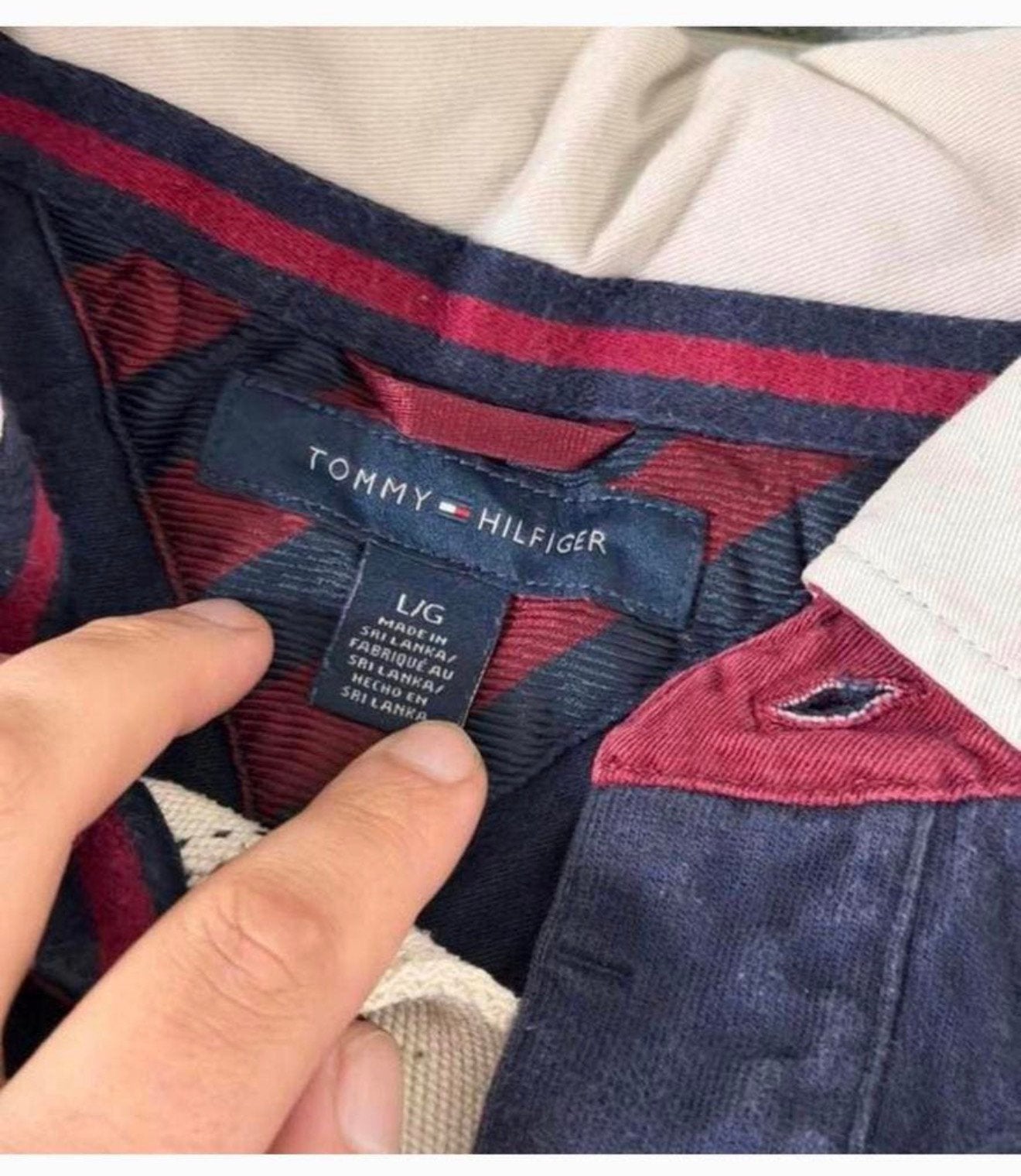 Tommy Hilfiger Rugby Polo Shirt Longsleeve Maat L-G Navy/Red, Maat 52/54 (L), Blauw, Ophalen of Verzenden, Zo goed als nieuw