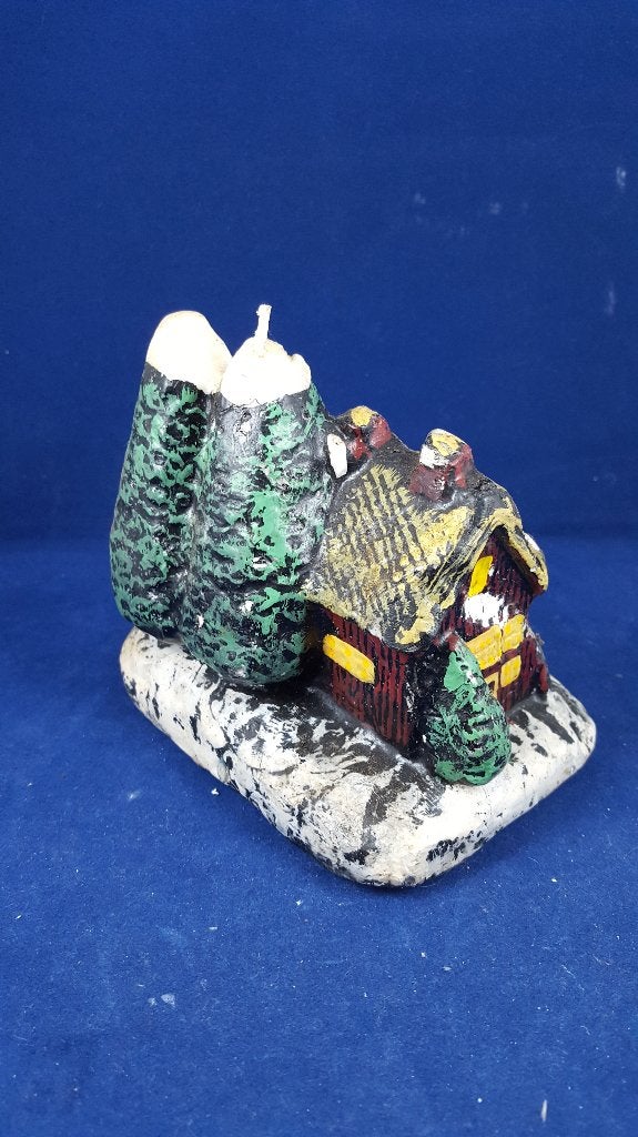 Vintage kerstdecoratie: kaars kersthuisje, winter. W3, Diversen, Kerst, Tweedehands verkoop, Tweedehands verkoop, Gebruikt, Ophalen of Verzenden