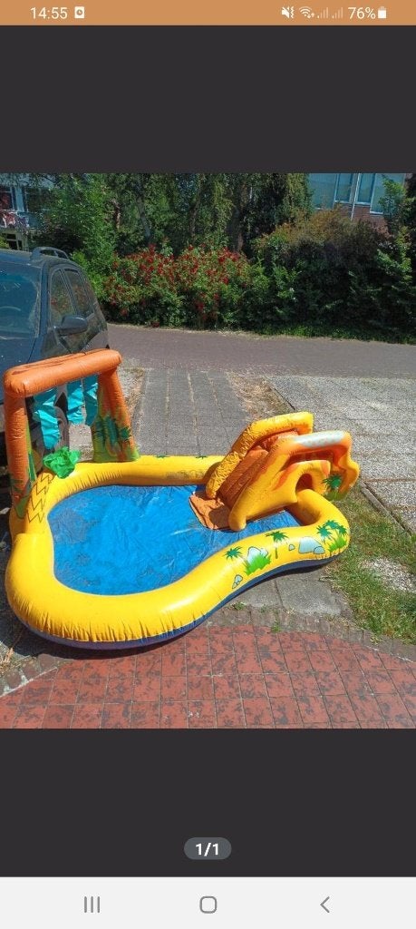 Opblaasbaar zwembad met glijbaan en speelboog, Gebruikt, Opblaaszwembad, Ophalen of Verzenden, 200 tot 400 cm