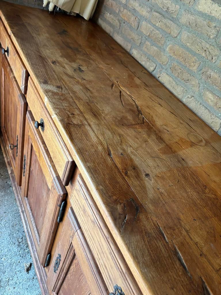 Massief eiken dressoir met lades en deuren, Huis en Inrichting, Kasten | Dressoirs, Gebruikt, 150 tot 200 cm, 50 tot 75 cm, Met lade(s)