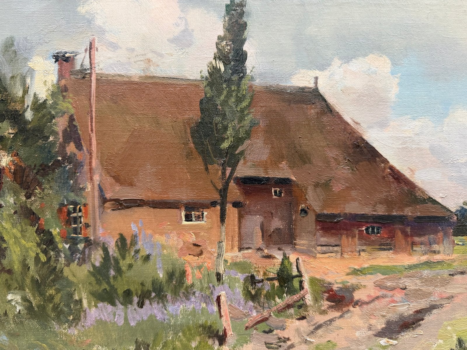 Piet van der Hem - Landschap met krukboerderij (40x50 cm), Antiek en Kunst, Nederlandse school, Doek, Ophalen of Verzenden, Gesigneerd