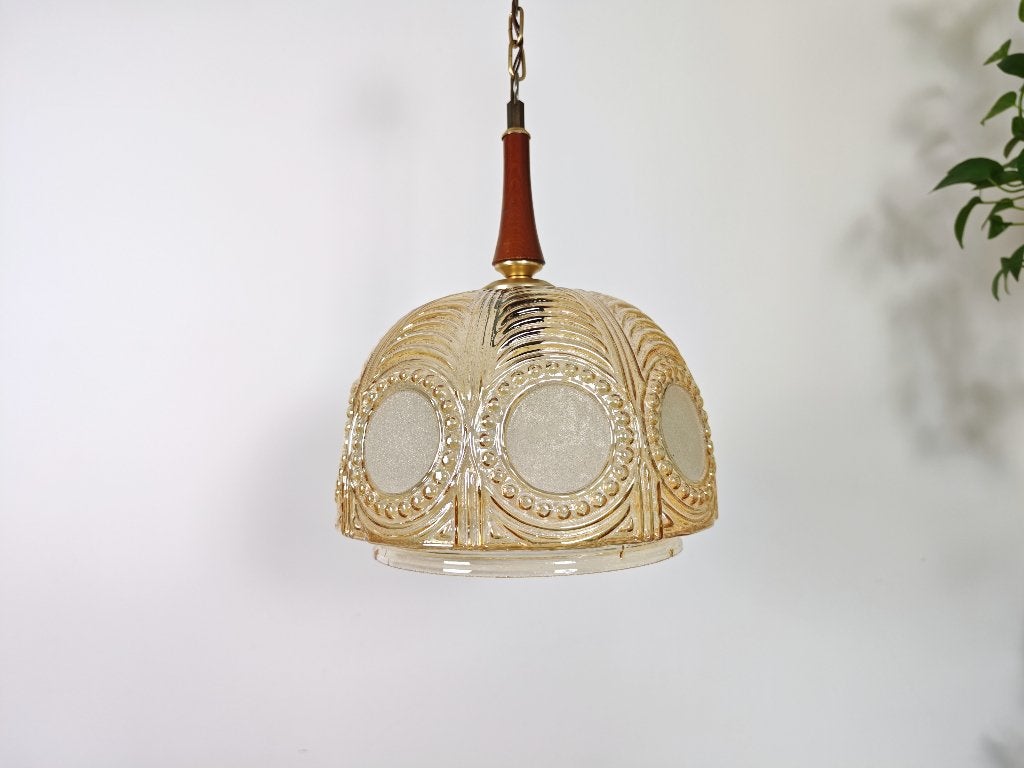 Vintage hanglamp van amberkleurig glas, Verzenden