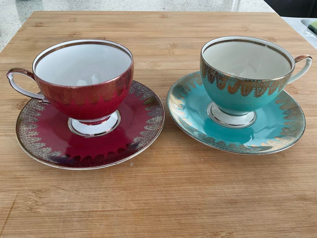Vintage J.G.&Z Hilversum kop & schotels - Bordeaux & Turquoi, Antiek en Kunst, Ophalen of Verzenden