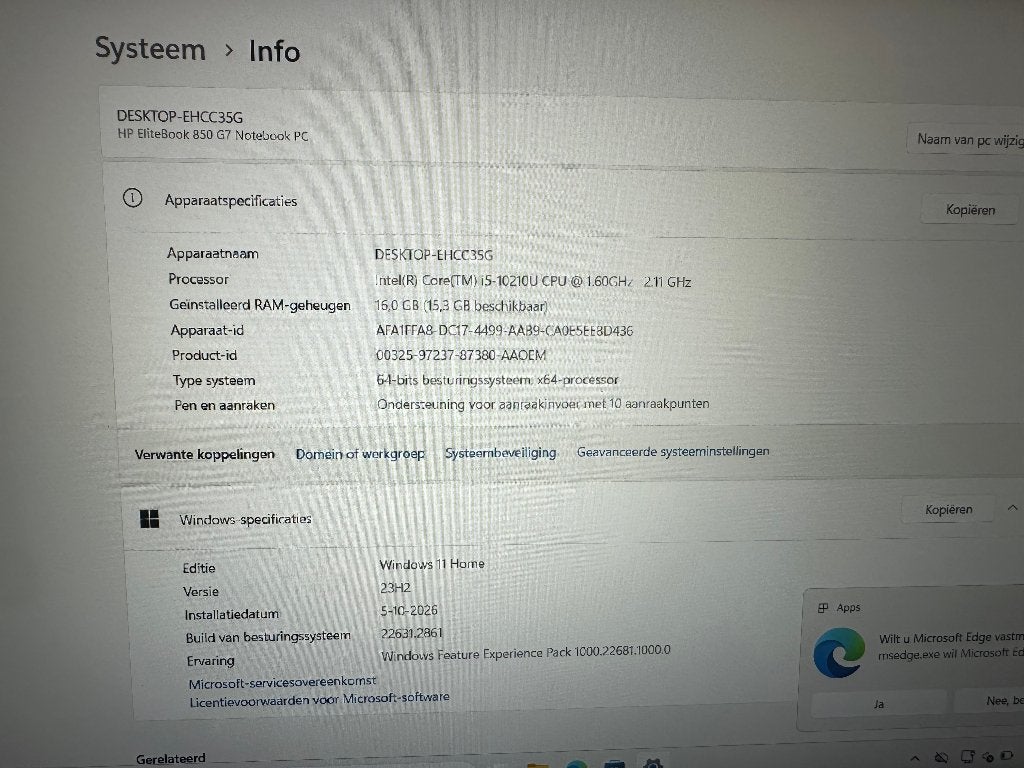 HP EliteBook 850 G7 i5-10210 16gb 512gb 15 inch Win11, Dell, Gebruikt, Met videokaart, Dell Latitude 5521