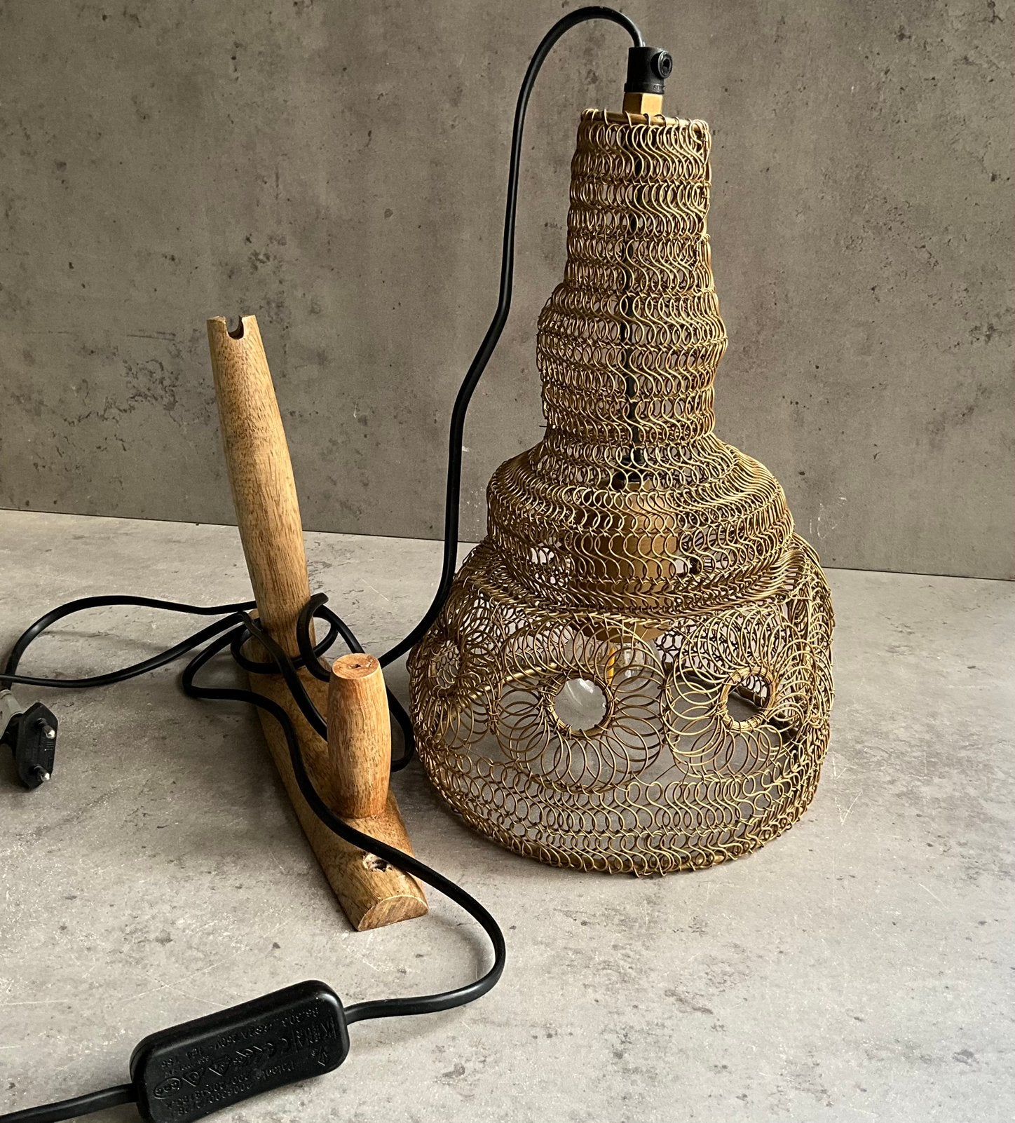 Hanglamp Loods 5 met houten wandbevestiging, Ophalen of Verzenden, Gebruikt, Metaal, E27 (groot)
