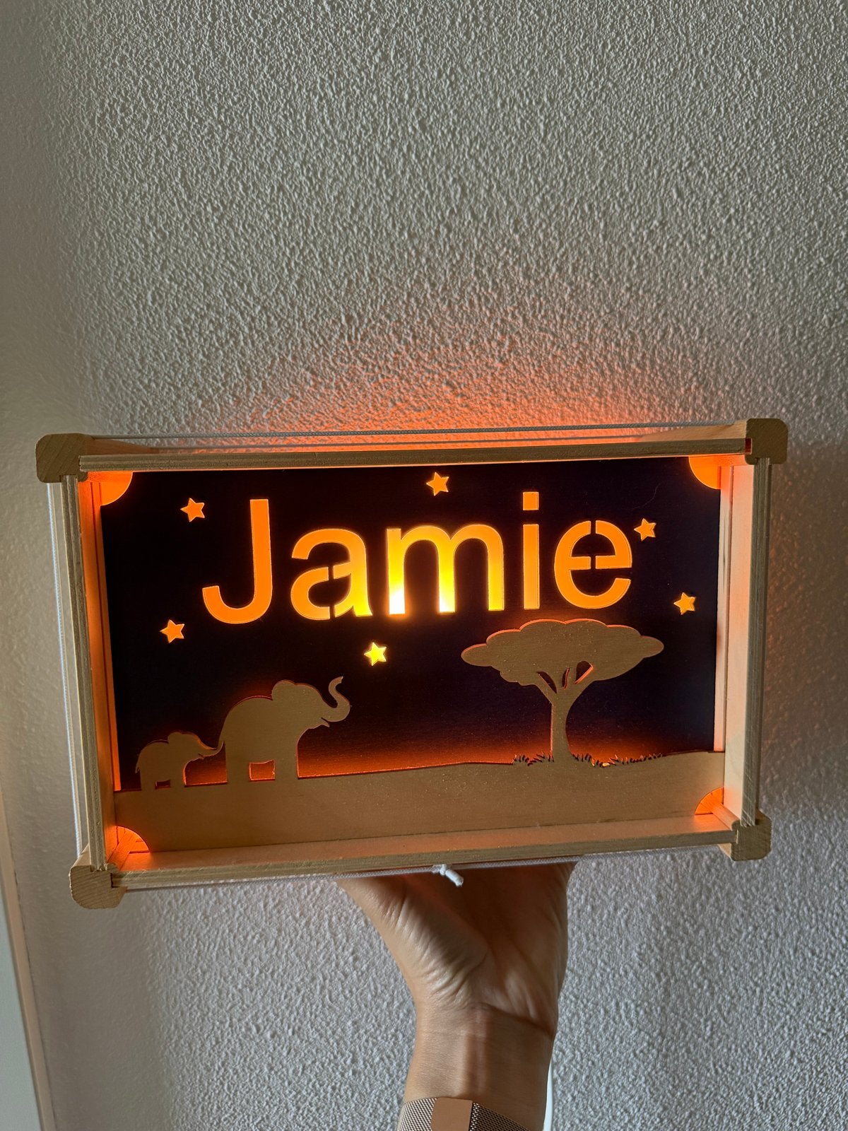 Wandlamp met naam Jamie - Safari thema (28x18 cm), Overige merken, Gebruikt, Meerkleurig, Ophalen of Verzenden