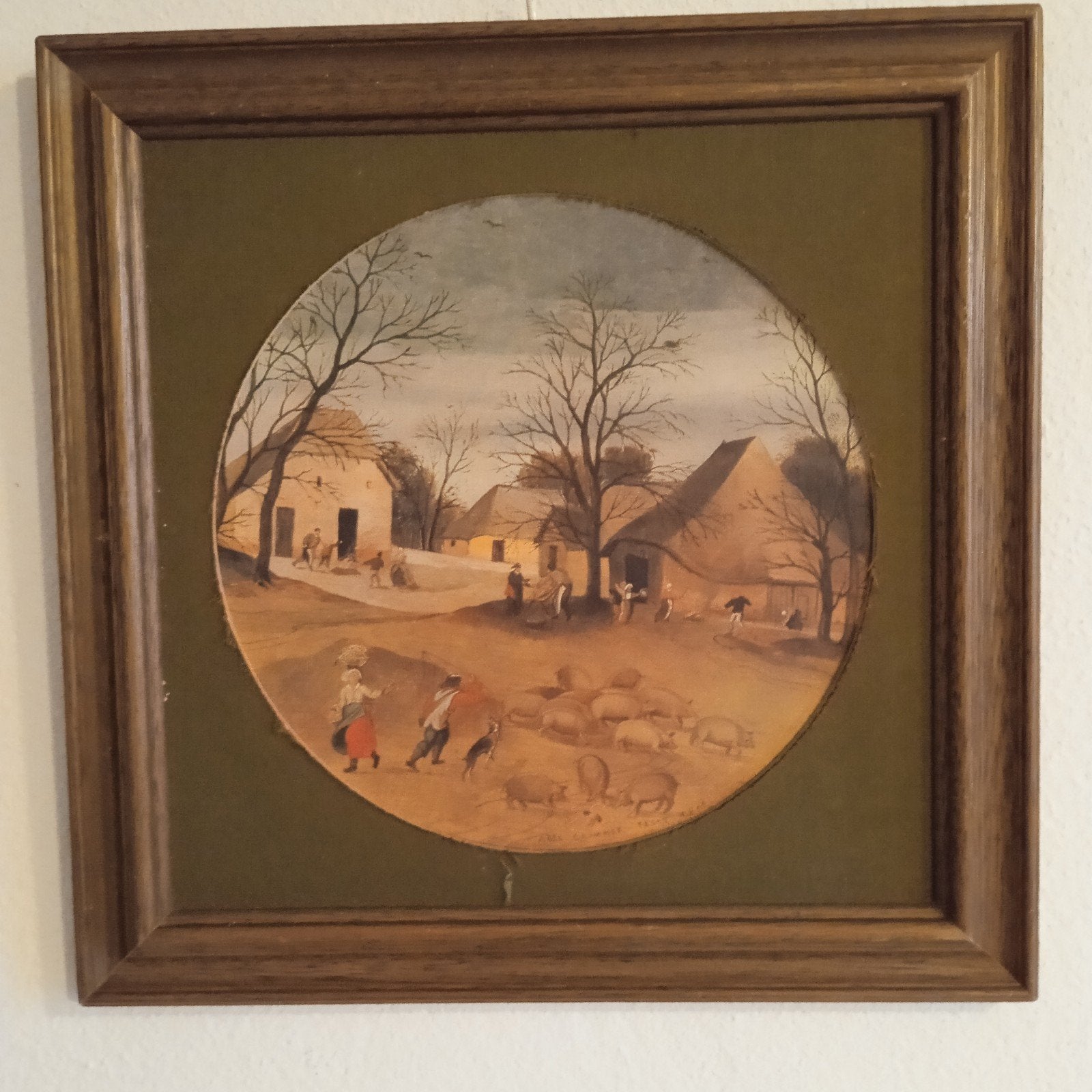 Oud Hollands schilderij: Boerderijtafereel met varkens, Antiek en Kunst, Paneel, Oud hollands, Ophalen of Verzenden, Landschap
