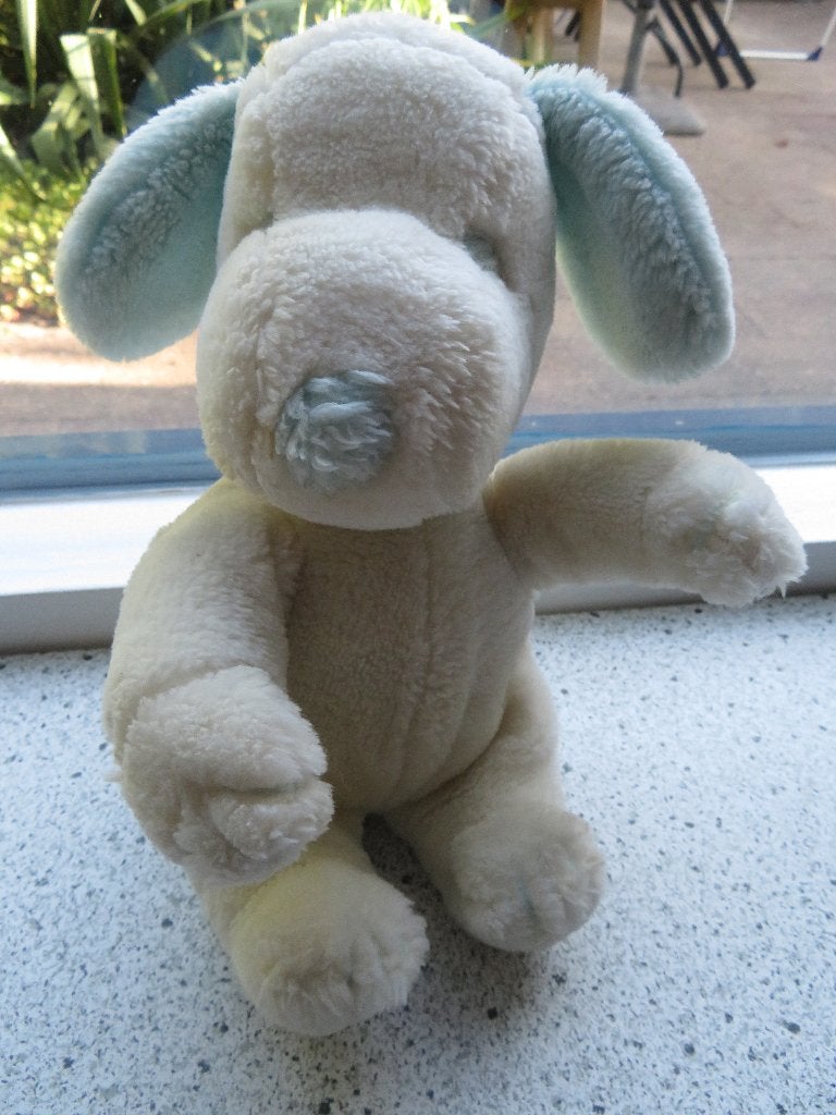 Snoopy vintage wit met lichtblauw pluche 1966 pieper in lijf, Gebruikt, Met label, Middelgroot (20 tot 80 cm), Hond