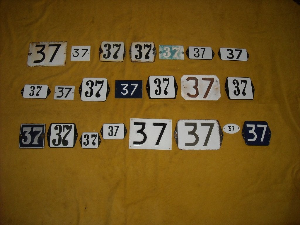oud emaille huisnummer 37 ook 38 39 40 41 42 43 44 45 46 47, Antiek en Kunst, Ophalen of Verzenden