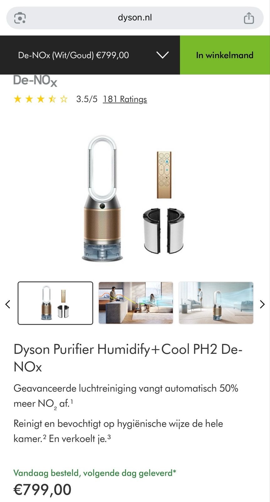 Dyson Purifier Humidify+Cool PH2 De-NOx | Nieuwstaat, Ophalen of Verzenden, Zo goed als nieuw, Luchtreiniger