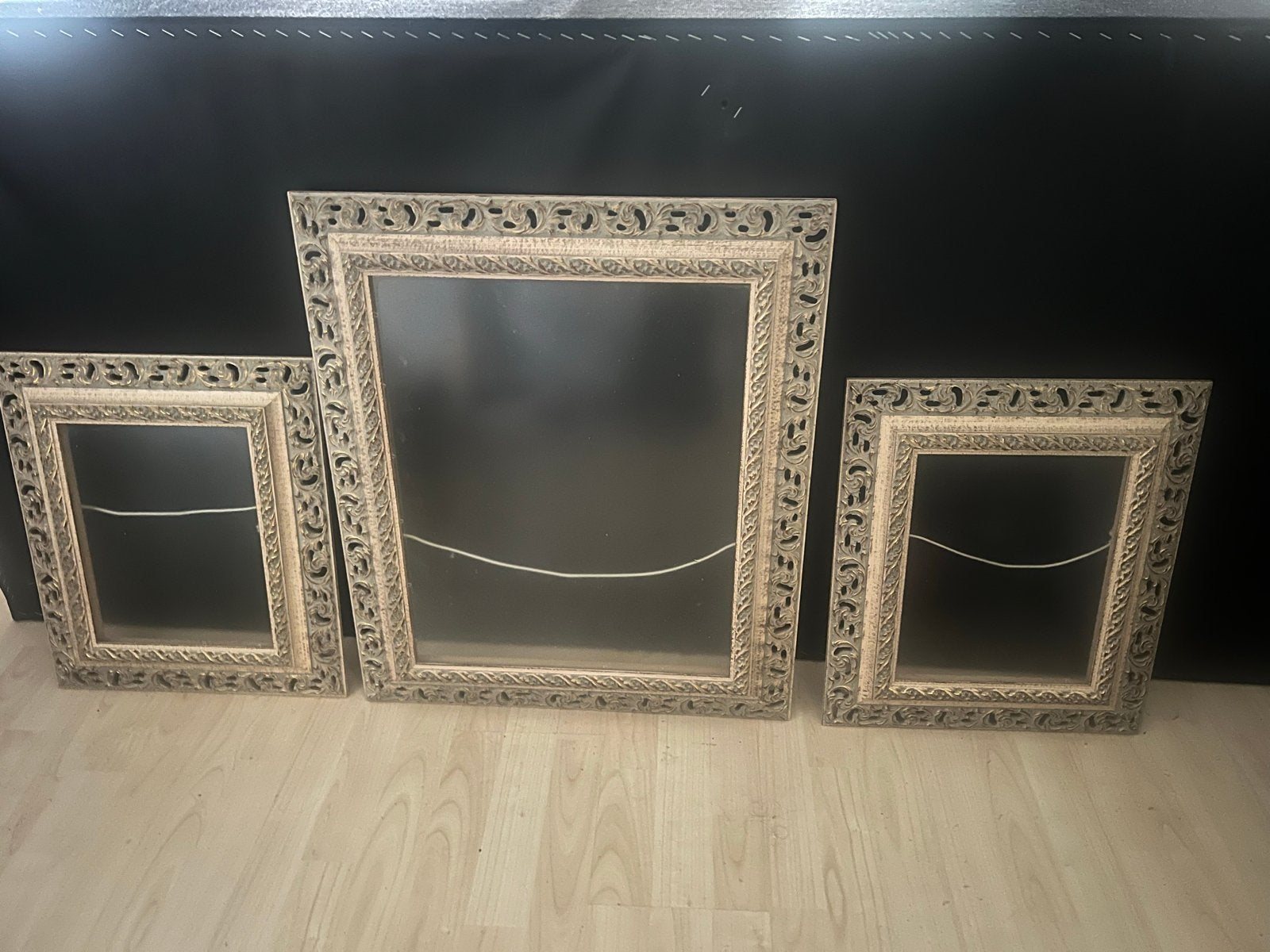 Set van 3 sierlijke fotolijsten, goudkleurig, Huis en Inrichting, Ophalen, Gebruikt, Fotolijst, Goud
