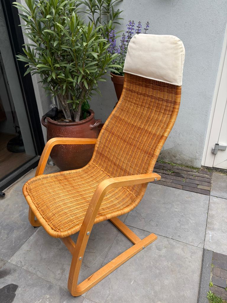 Vintage IKEA Oland Yngve Ekstrom rotan fauteuil, Huis en Inrichting, Ophalen, Gebruikt, 75 tot 100 cm, 50 tot 75 cm
