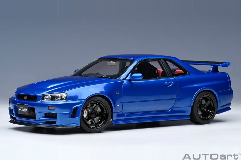 Nissan Skyline R34 GT-R Z-TUNE modelauto 1:18 AutoArt blauw, Ophalen of Verzenden, Nieuw, Auto, Autoart