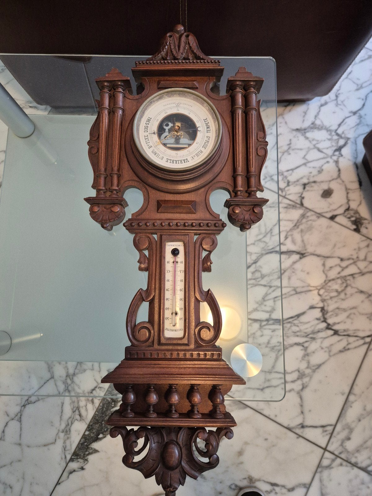 Antieke Barometer en Thermometer in Houten Kast, Ophalen