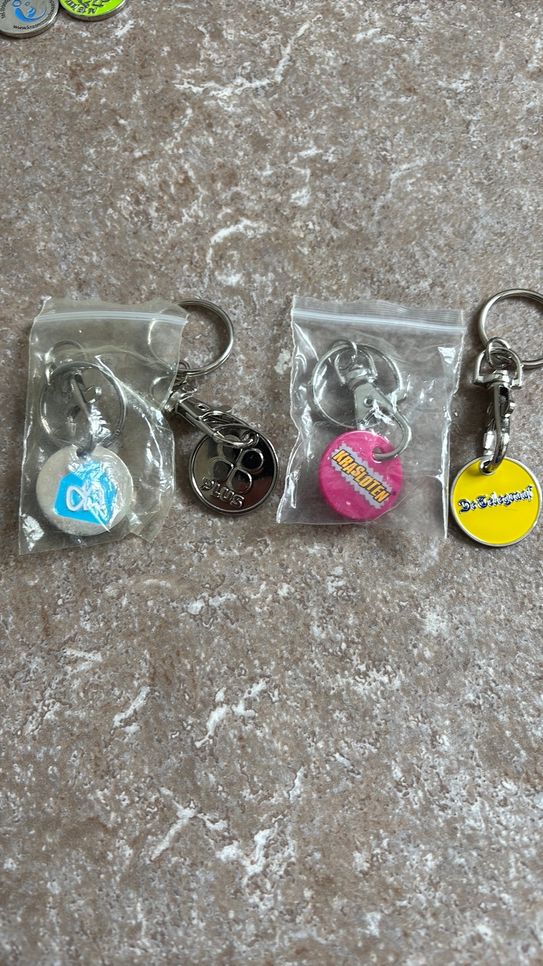4 winkelwagenmuntjes met sleutelhanger, Ophalen of Verzenden
