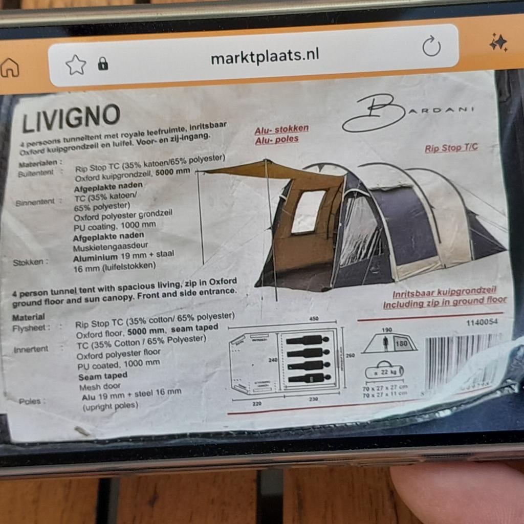 Bardani livigno al. tent 4 persoons, Caravans en Kamperen, Tenten, Gebruikt, Ophalen