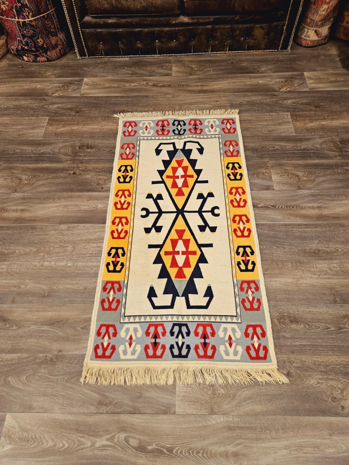 Handgeweven Kelim Tapijt. prachtige kleuren en patronen!, Huis en Inrichting, 200 cm of meer, Ophalen of Verzenden, Zo goed als nieuw