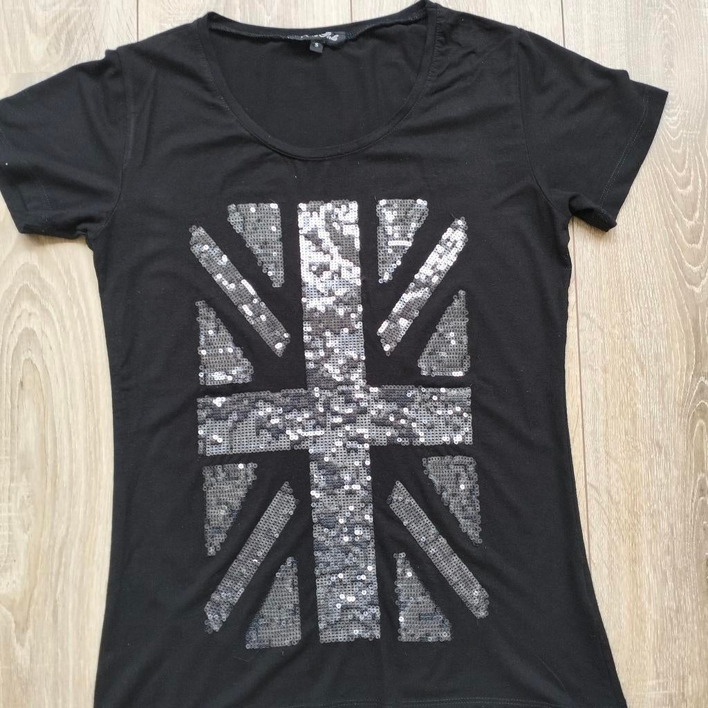 Sophia Perla t shirt zwart met zilveren pailetjes mt s, Zwart, Ophalen of Verzenden, Zo goed als nieuw, Korte mouw