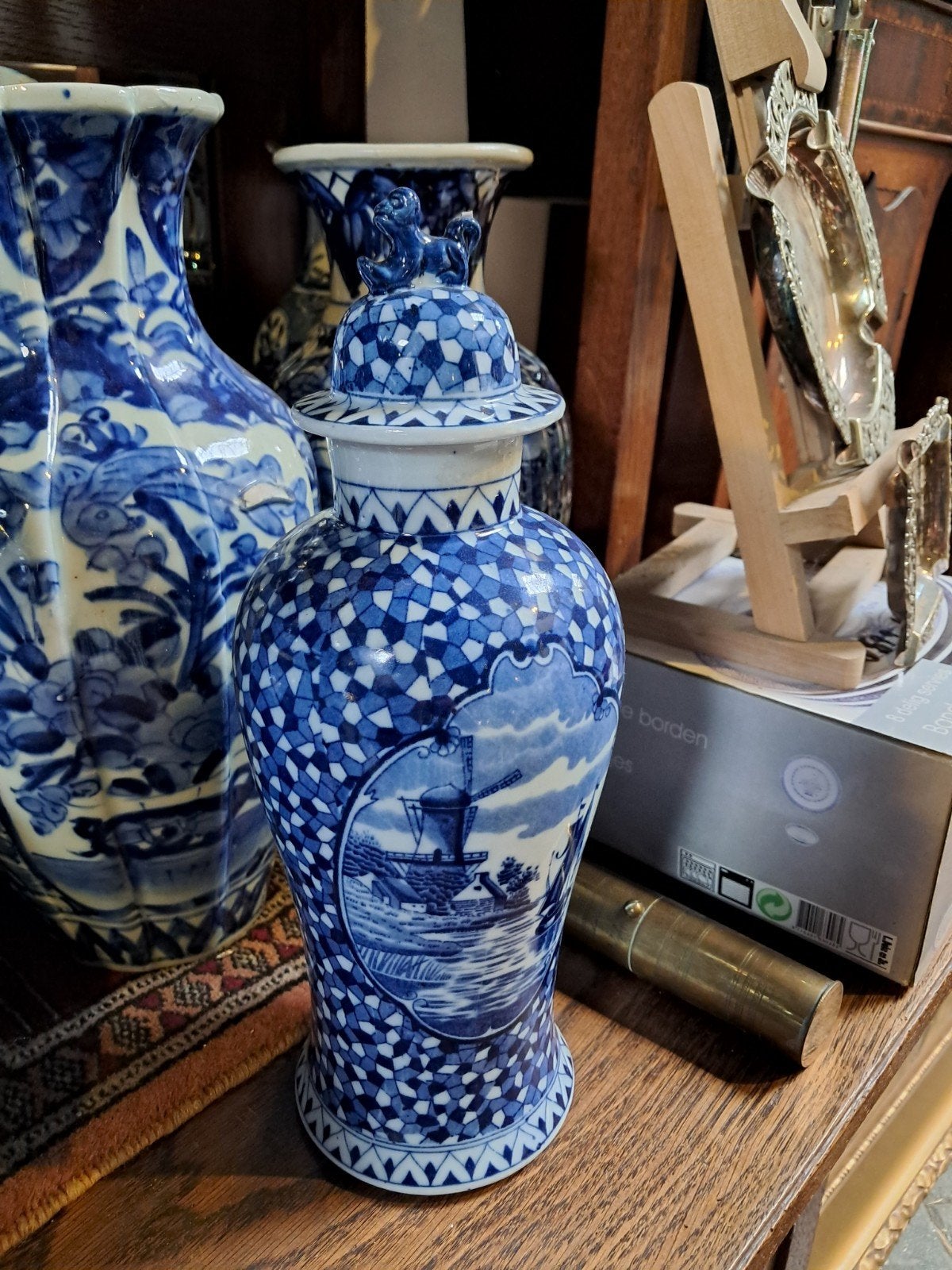 Antieke Delfts Blauwe Gemberpot met Deksel, Ophalen of Verzenden