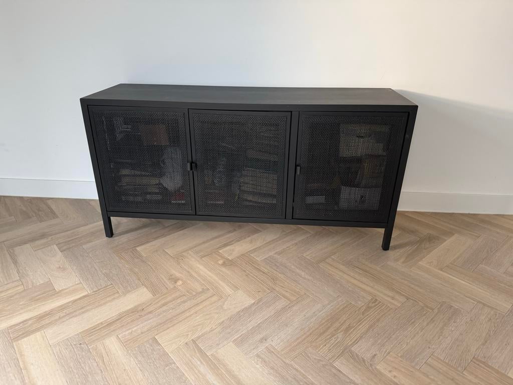 Dressoir Alain 3 deurs webbing zwart Karwei, Ophalen, Overige materialen, 100 tot 150 cm, Zo goed als nieuw