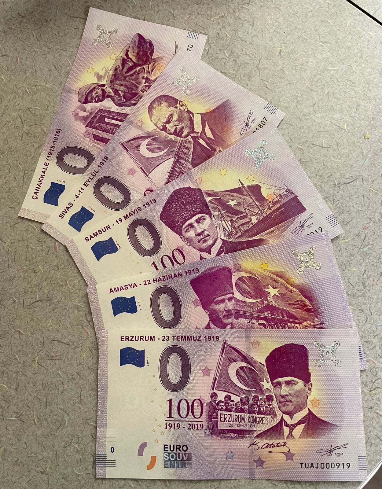 ~.~ 5 Turkse  0 Euro Souvenir biljetten - Atatürk ~.~, Ophalen of Verzenden, Overige landen, Setje