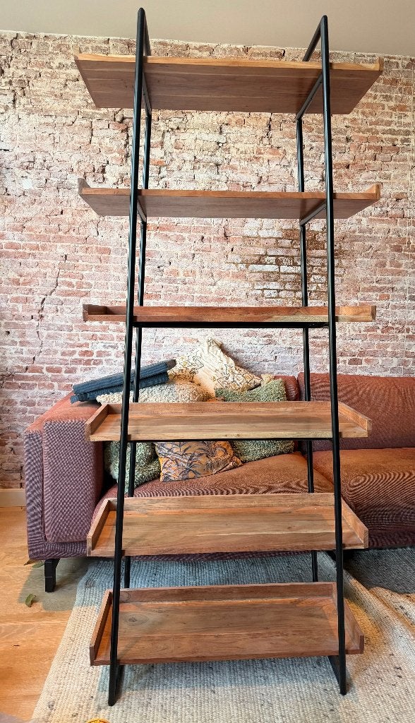 Acaciahouten schappenkast / boekenkast, Huis en Inrichting, Kasten | Boekenkasten, Overige houtsoorten, Met plank(en), Gebruikt