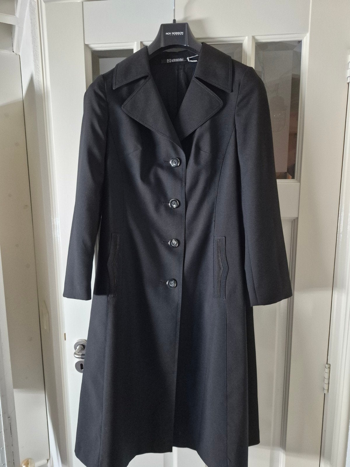 Vintage Retro Trenchcoat Zwart - Strehle, Kleding | Dames, Maat 38/40 (M), Strehle, Zwart, Ophalen of Verzenden