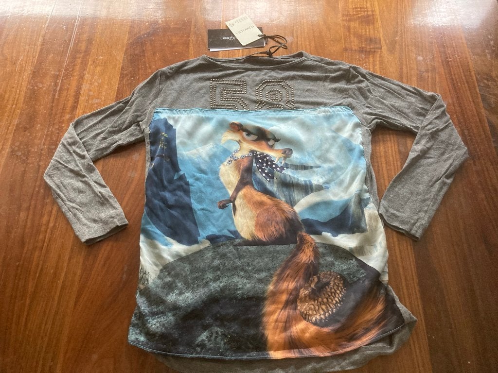 Monnalisa jakioo shirt grijs stretch ice age scrattie 140!, Meisje, Ophalen of Verzenden, Zo goed als nieuw, Shirt of Longsleeve