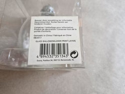 Glazen kerstbal met hert 10cm h, Diversen, Kerst, Evora, Onbekend, Nieuw, Ophalen of Verzenden