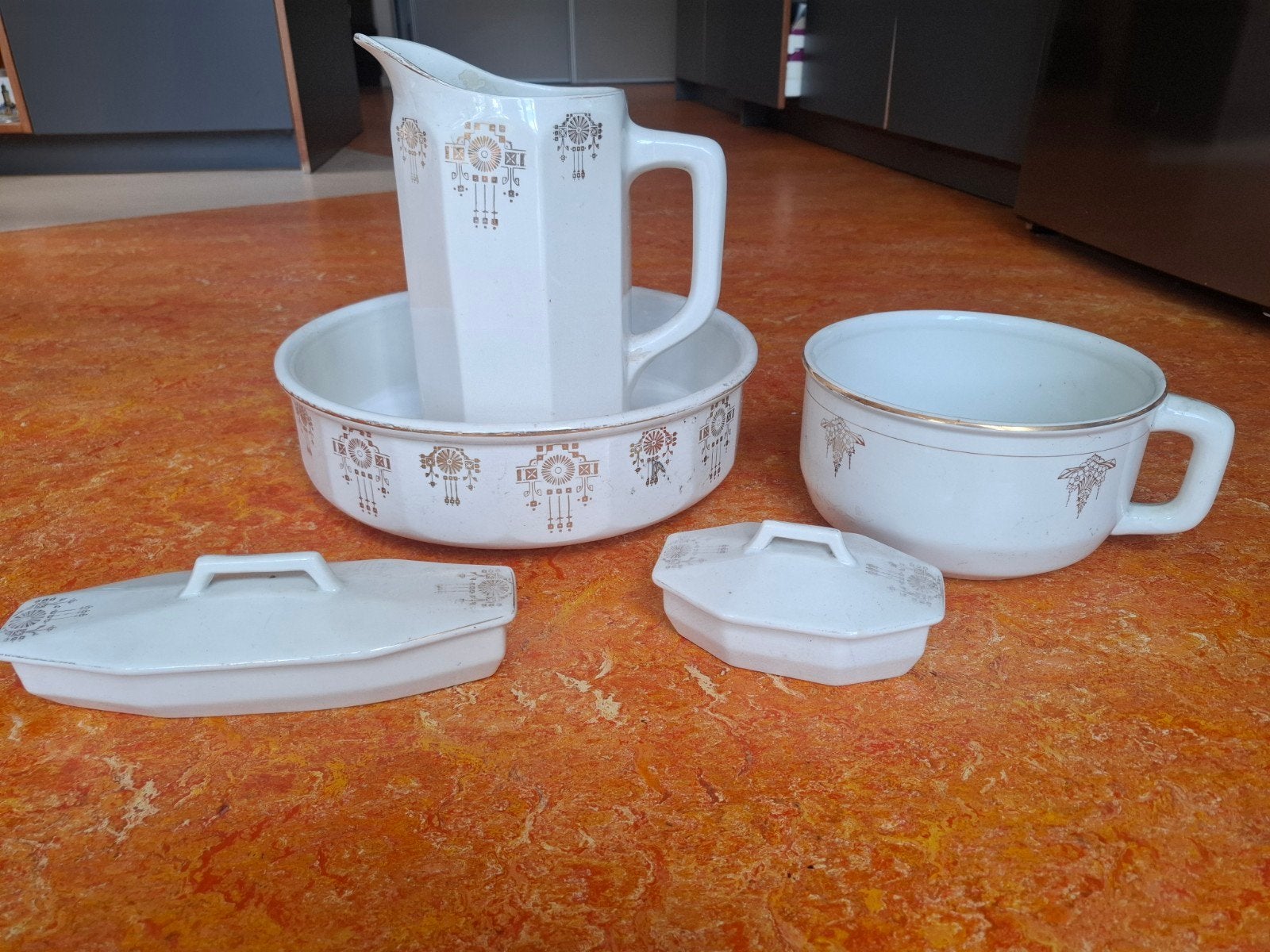 Antieke waskom en kan set - Boch Frères, Made in Belgium, Ophalen of Verzenden