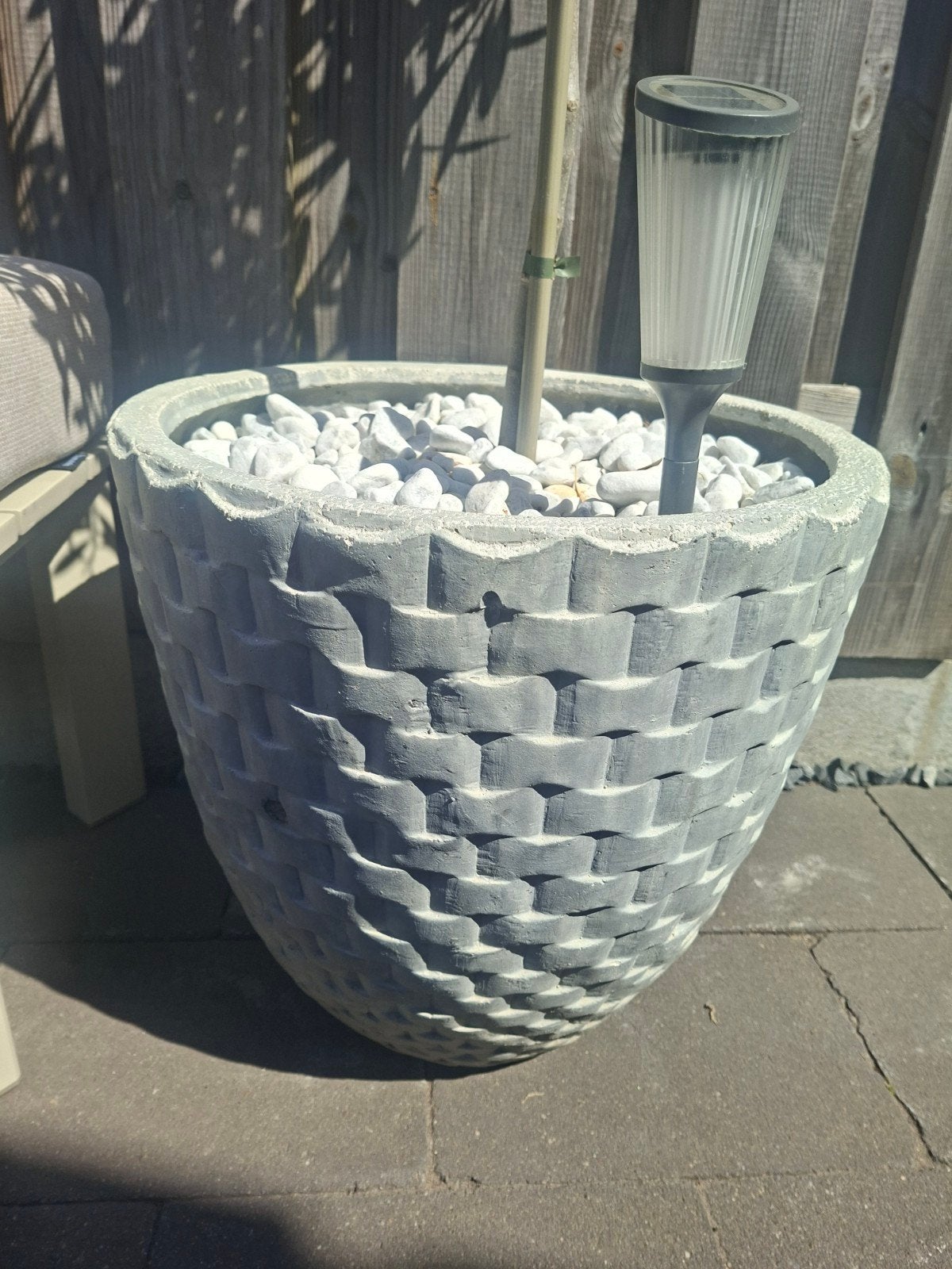 2 Grote grijze bloempotten excl inhoud, Ophalen, Gebruikt, 40 cm of meer, Rond