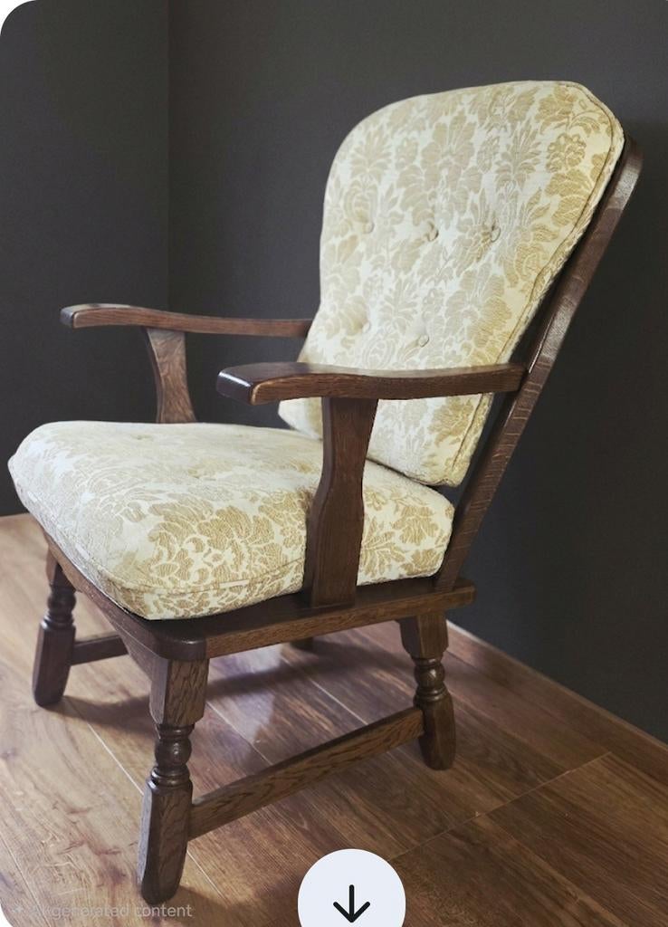 Vintage houten fauteuil met gestoffeerde kussens, Ophalen of Verzenden