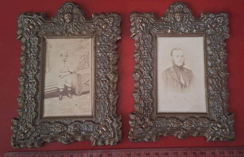Paar antieke messing/koper Franse fotolijstjes, Ophalen of Verzenden