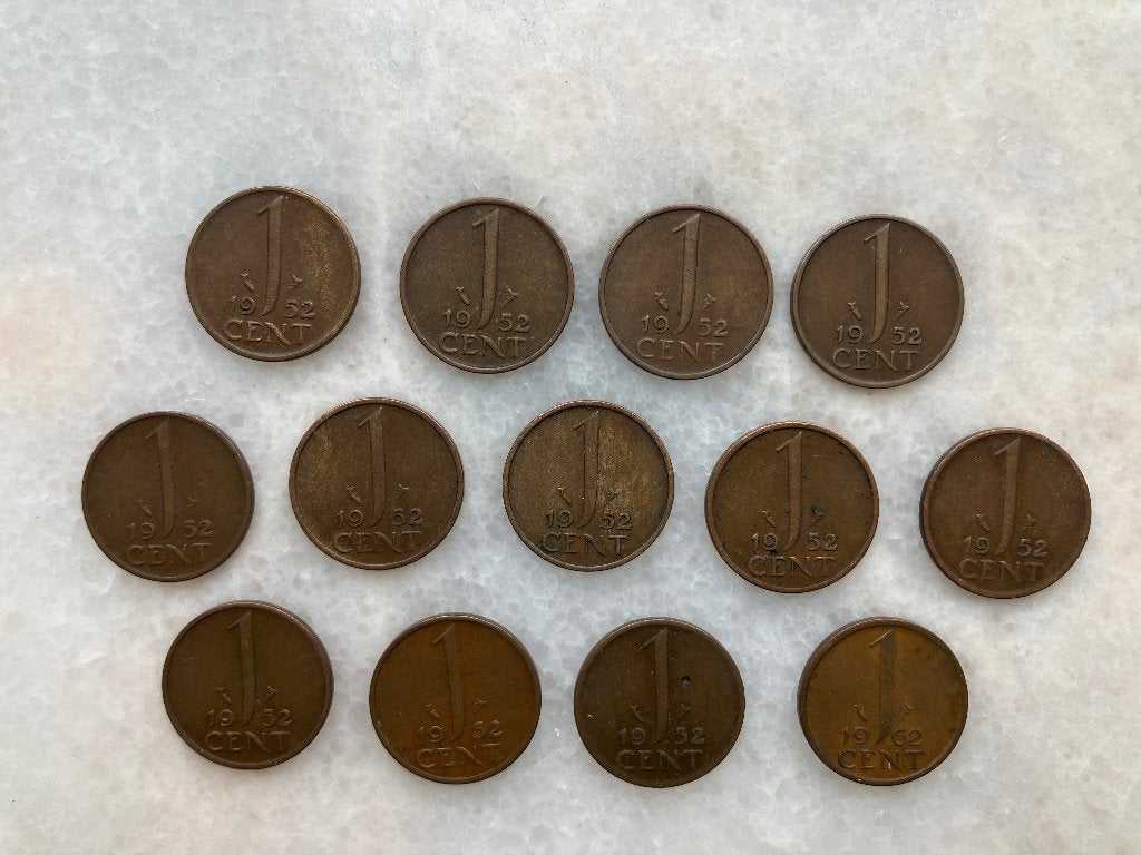 13 Centen 1952, Postzegels en Munten, Ophalen of Verzenden, Koningin Juliana, 1 cent, Losse munt