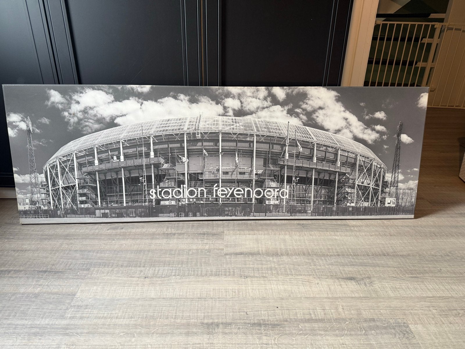 Stadion Feyenoord Canvas Schilderij - Zwart Wit, Huis en Inrichting, Woonaccessoires | Schilderijen, Tekeningen en Foto's, Ophalen