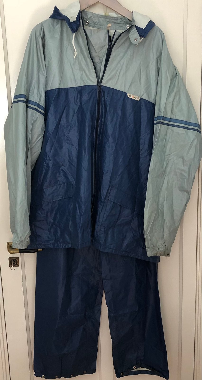Vintage Agu Sport regenpak | Blauw/Grijs | XL | jaren 80, XXL, Dames, Ophalen of Verzenden, Zo goed als nieuw
