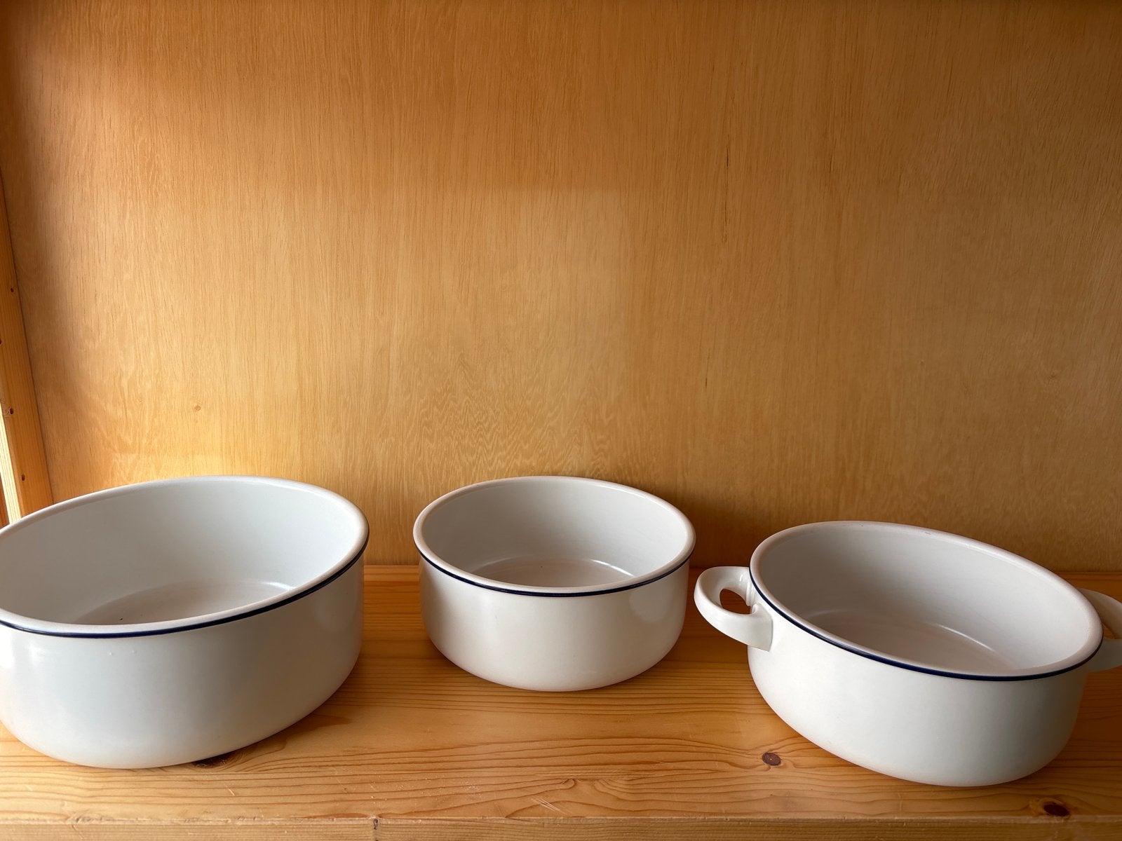 Set van 3 Thomas servies schalen - wit met blauwe rand, Ophalen, Met handvatten, Gebruikt, Porselein of Keramiek