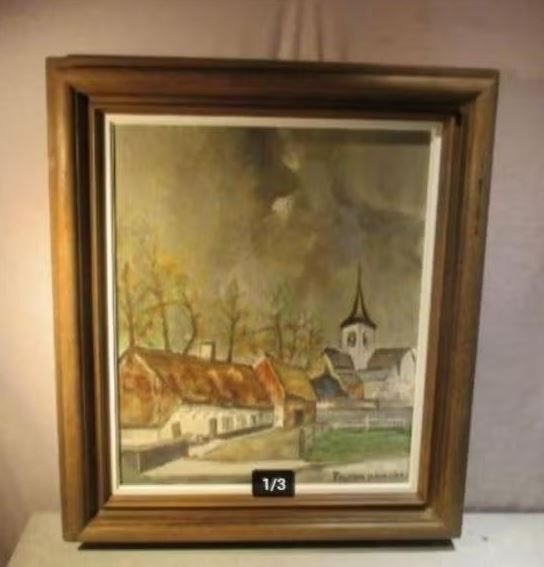 Mooi Geschilderd Werk 'Onweer boven het Dorp' - F van Poucke, Doek, Ophalen of Verzenden, Olieverf, Origineel werk