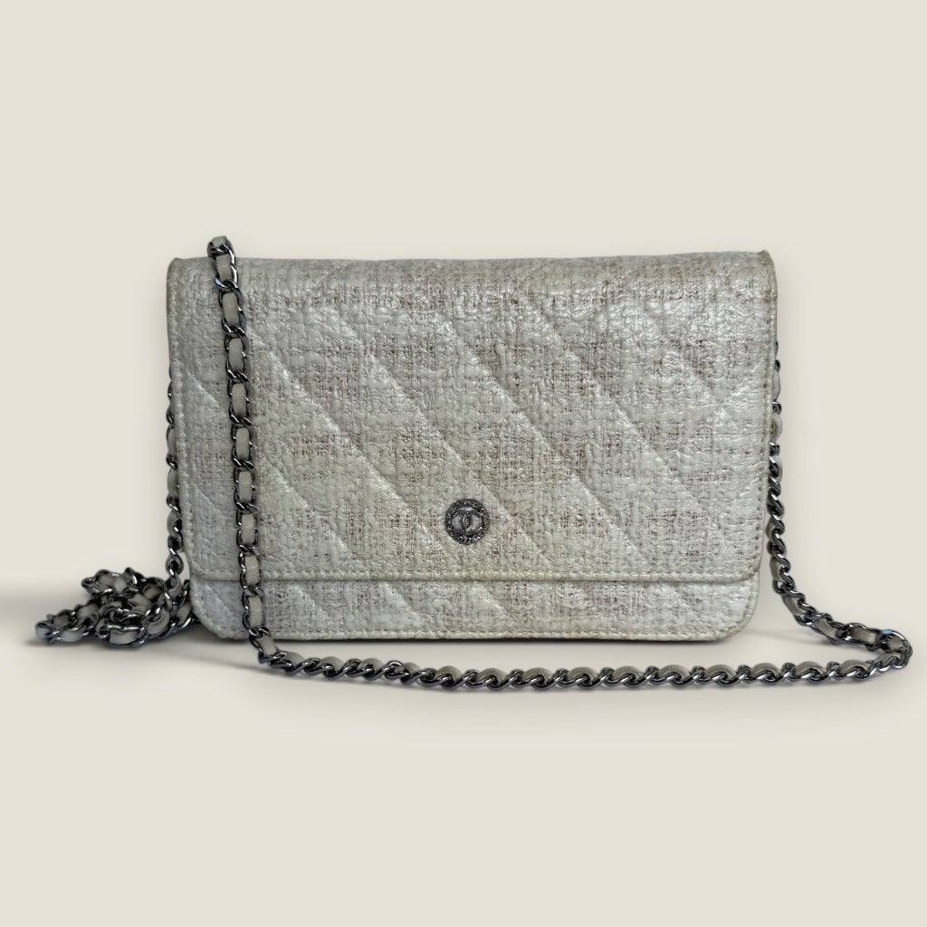 Chanel coated tweed wallet on chain, Overige merken, Gebruikt, Wit, Ophalen of Verzenden