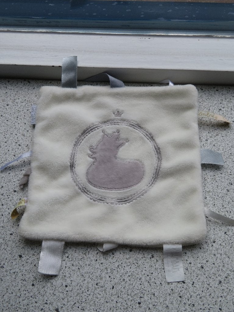Knuffeldoek Bam Bam wit velours grijze/zilver eend labeldoek, Ophalen of Verzenden, Zo goed als nieuw, Wasbaar, Eend