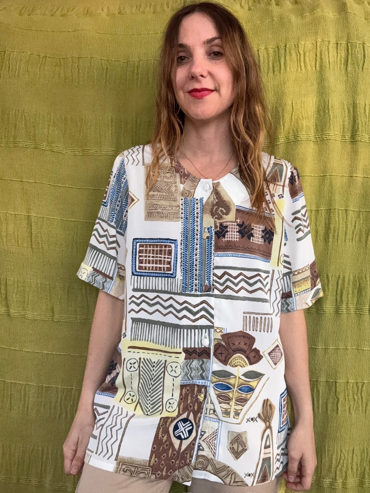 Vintage blouse - print - 90s - 40 / L / Large, Kleding | Dames, Blouses en Tunieken, Gedragen, Maat 38/40 (M), Ophalen of Verzenden