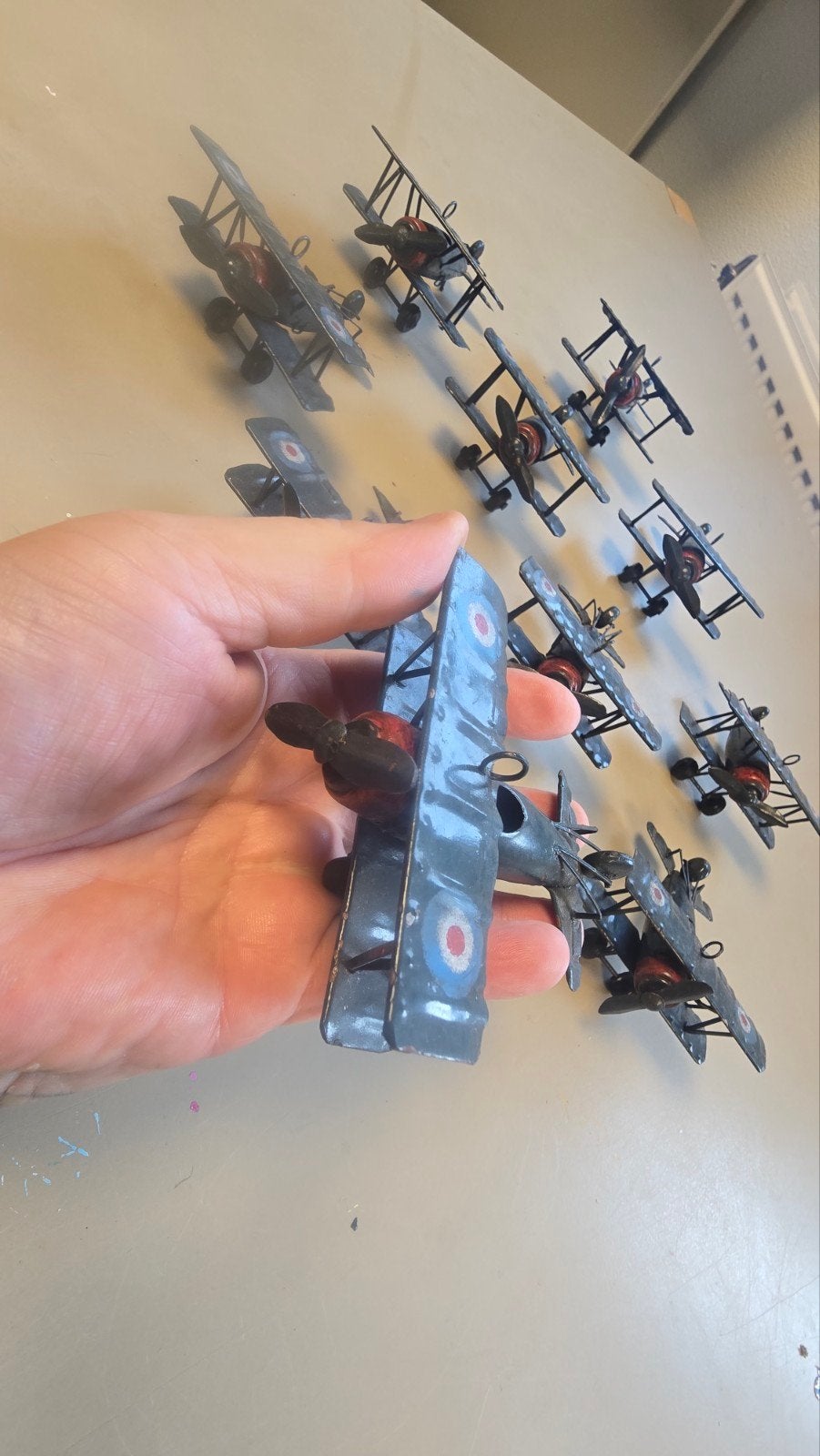 Set van 10 vintage metalen tweedekker vliegtuigjes, Ophalen of Verzenden, Gebruikt