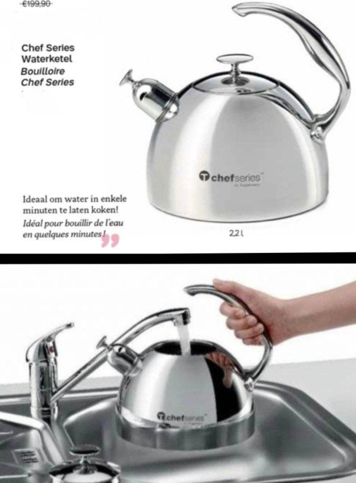 Tupperware Chef Series Waterketel / Fluitketel – 2,2L + Kado, Overige kleuren, Overige typen, Ophalen of Verzenden, Met deksel