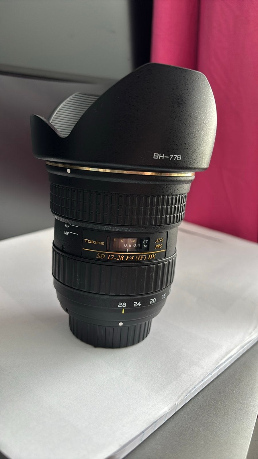 Tokina SD 12-28 F4 (IF) DX lens voor Nikon, Gebruikt, Tokina, Nikon F-mount, Zonnekap