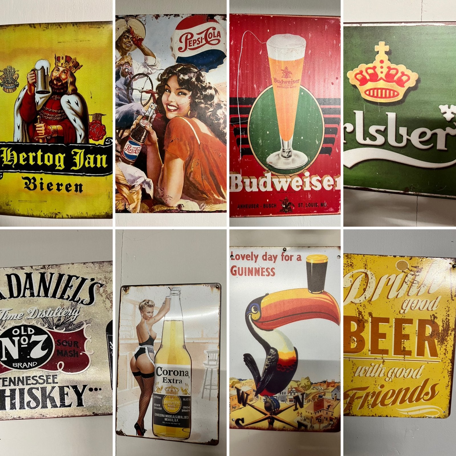 Metalen mancave bordjes, Ophalen of Verzenden, Gebruikt, Reclamebord