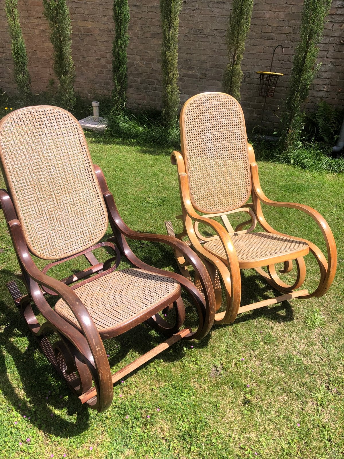 Set van 2 Thonet stijl schommelstoelen met rieten zitting, Ophalen