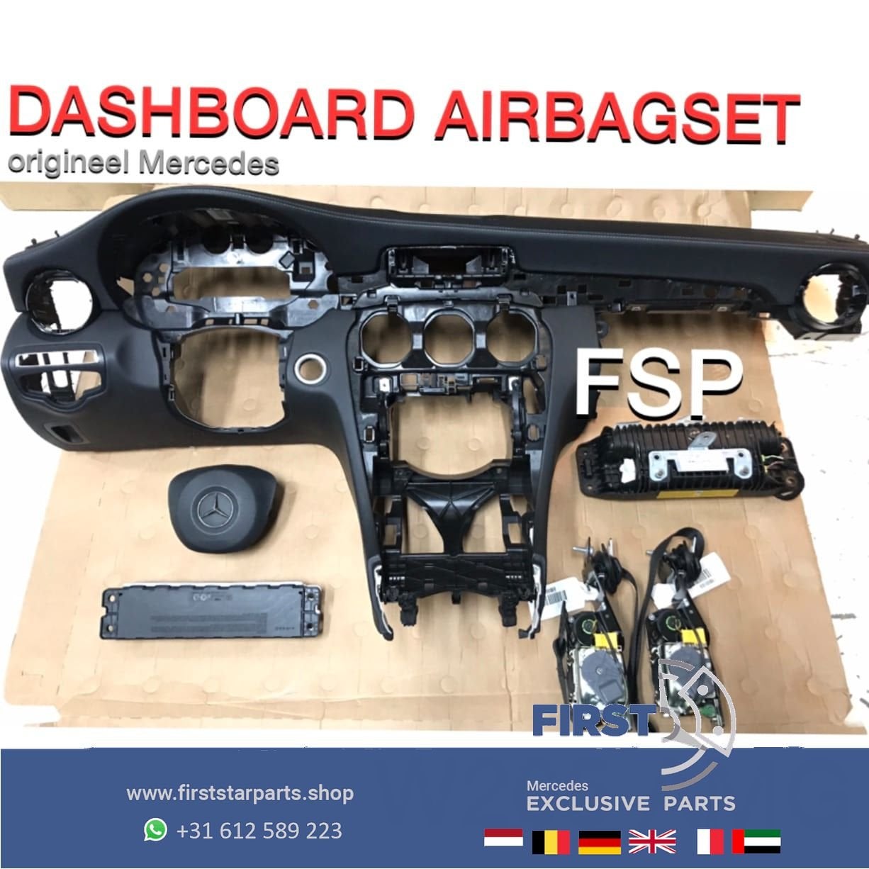 W205 C63 Dashboard leer + airbag set Mercedes C Klasse 2018, Gebruikt, -, Ophalen of Verzenden, -