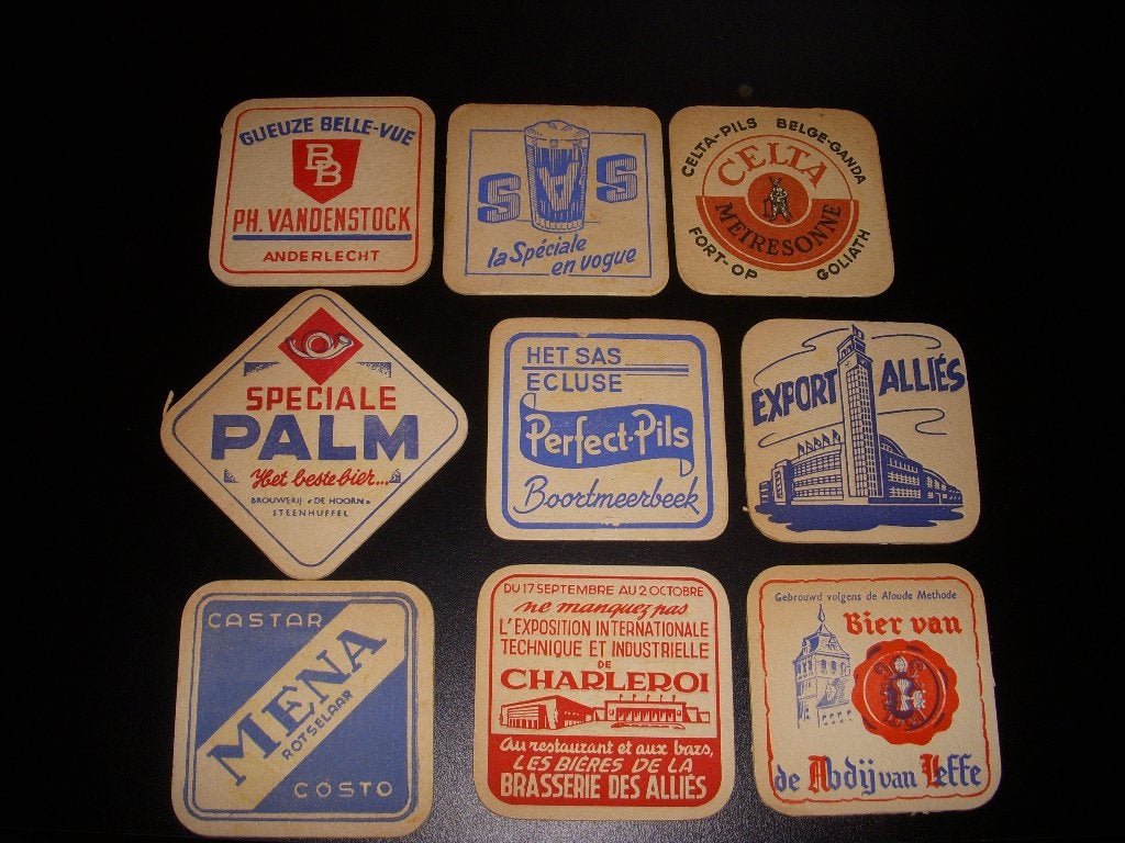 9 Oude Belgische bierviltjes, Verzamelen, Ophalen of Verzenden, Gebruikt, Viltje(s), Overige merken