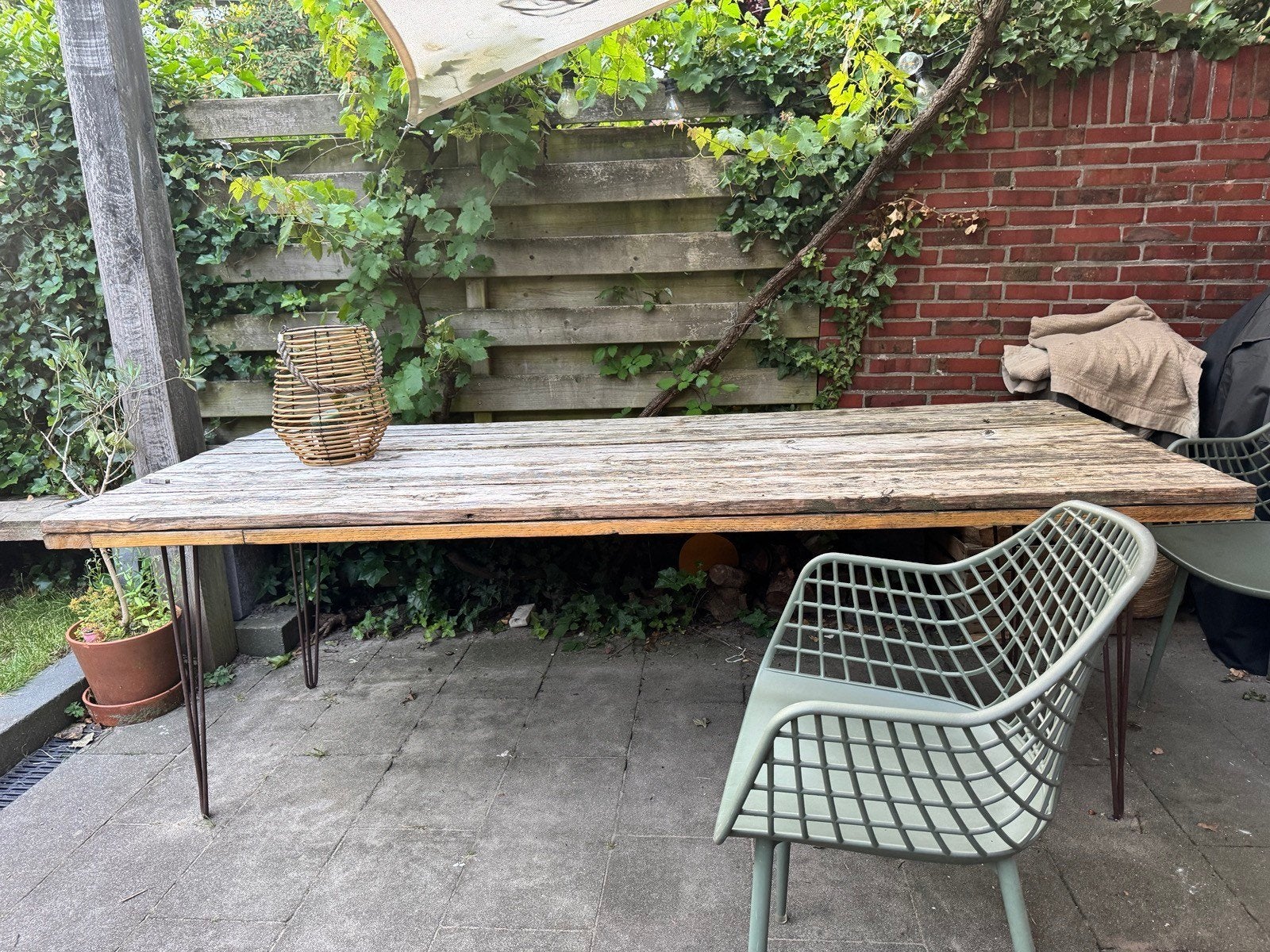 Robuuste (buiten) eettafel 230x100 cm - opknapper, Gebruikt, 100 tot 150 cm, 200 cm of meer, Vijf personen of meer